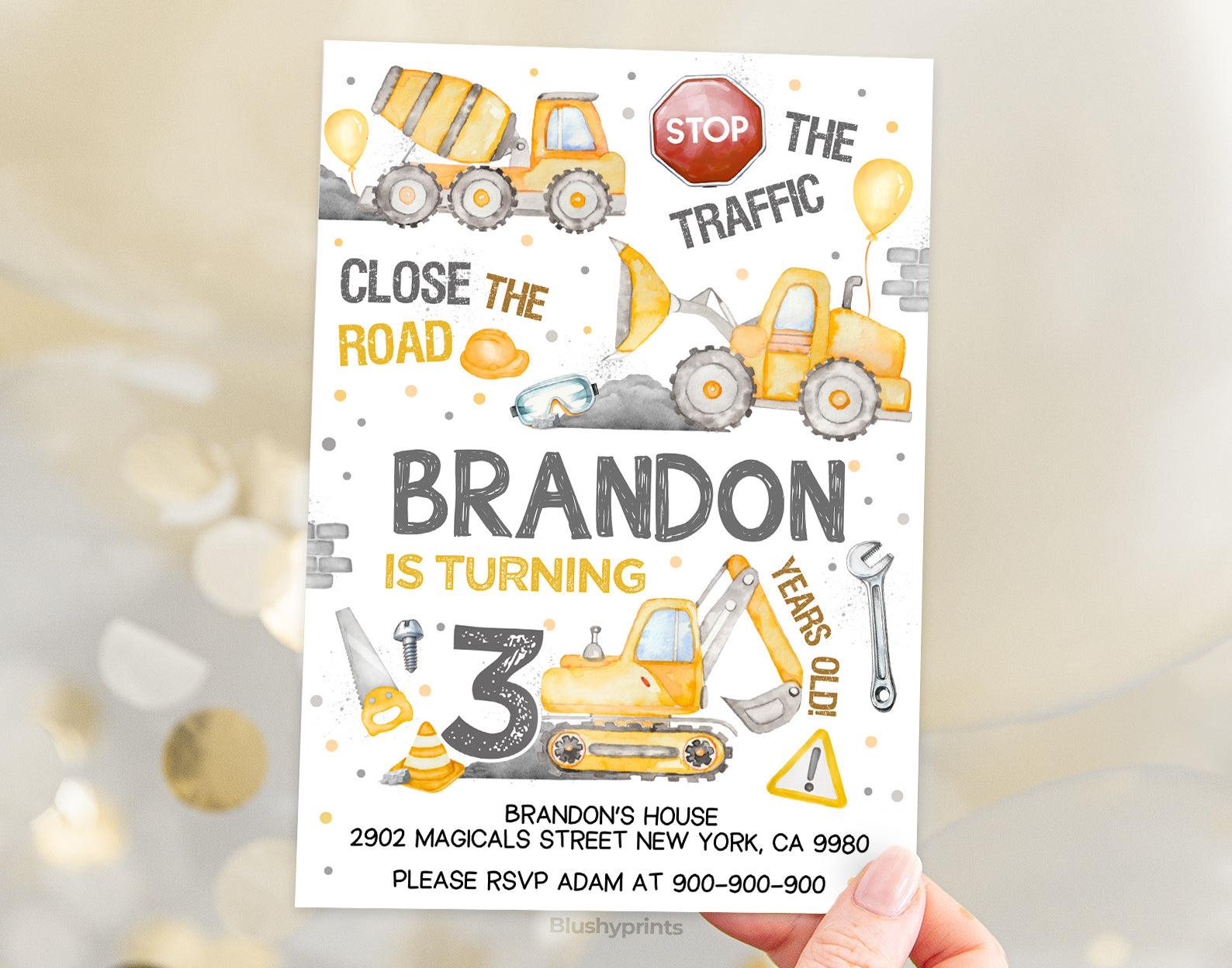 Construction Birthday Invitation Etemply