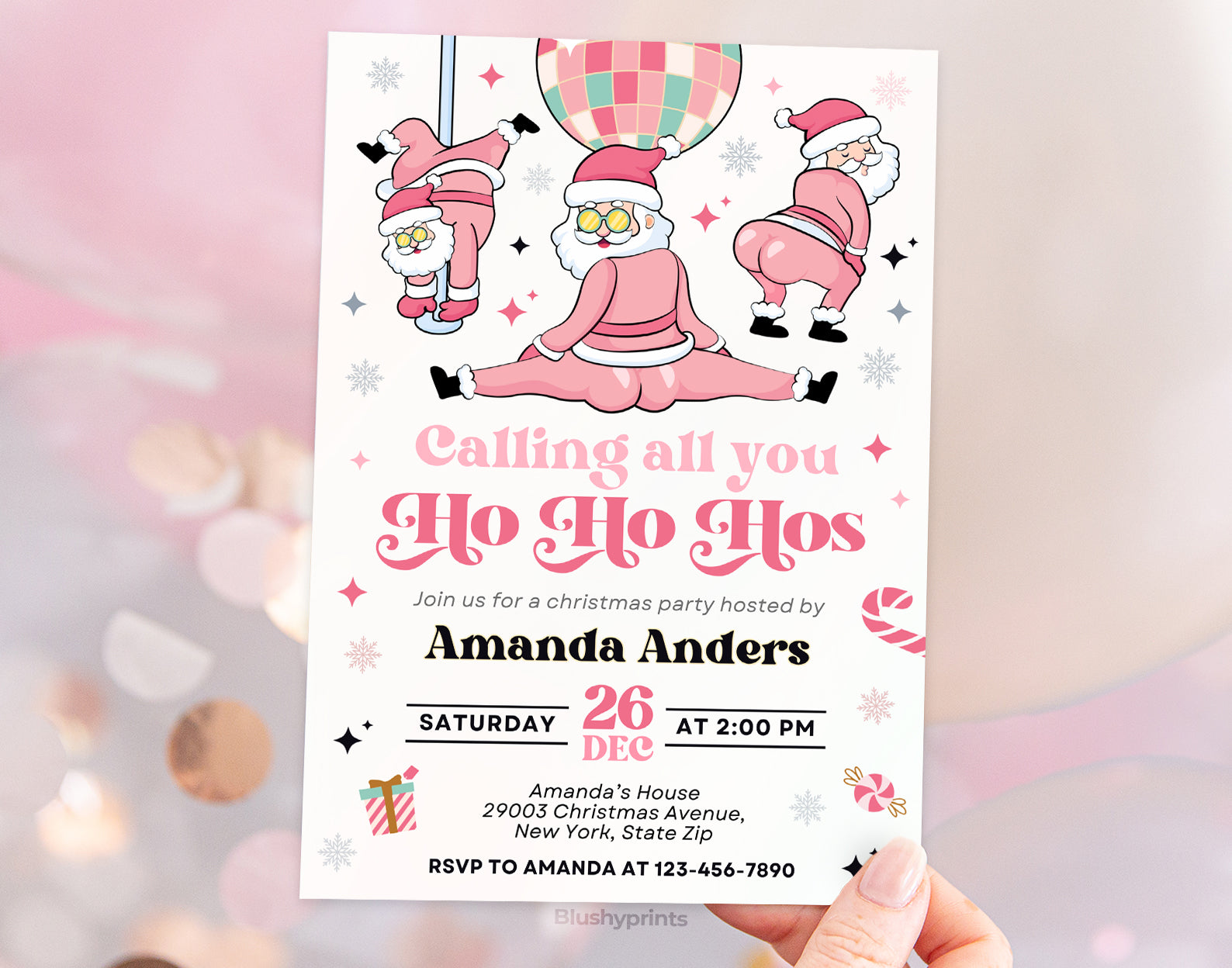 Funny Christmas Party Invitation, Pink Calling all you Ho Ho Hos Invitation Etemply