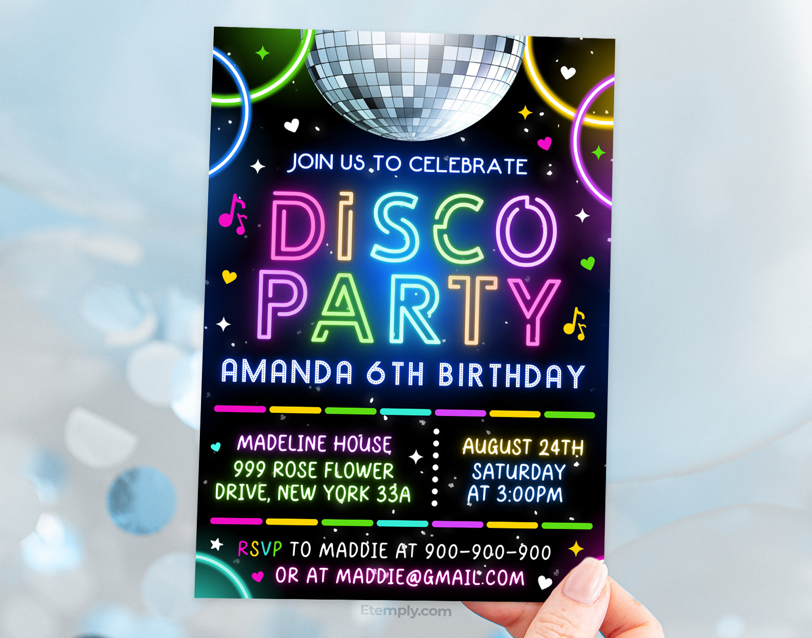 Disco Party Birthday Invitation Etemply