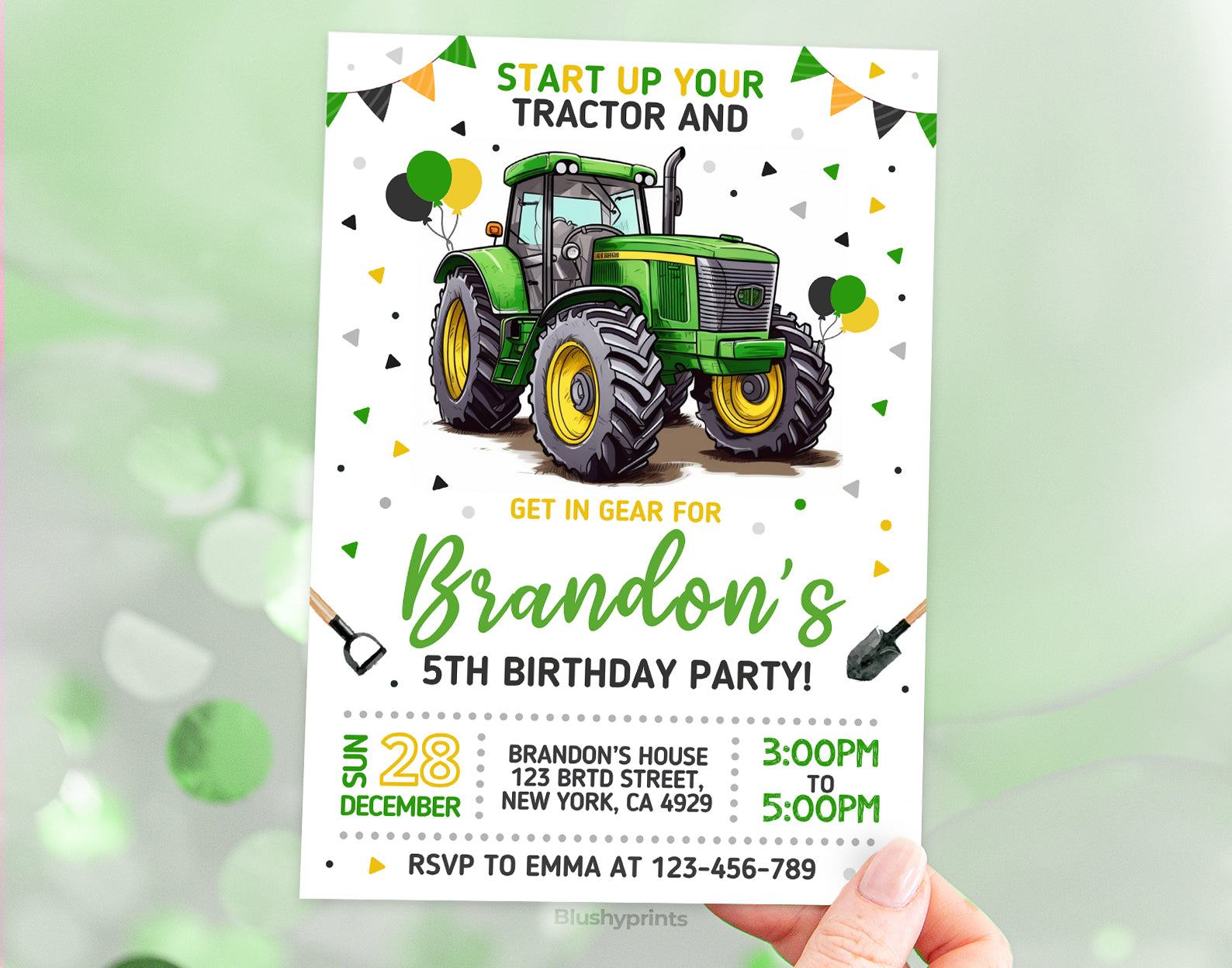 Tractor Birthday Invitation Etemply