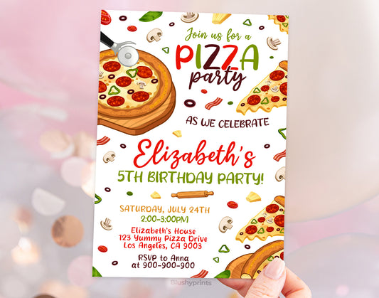 Pizza Party Birthday Invitation Etemply