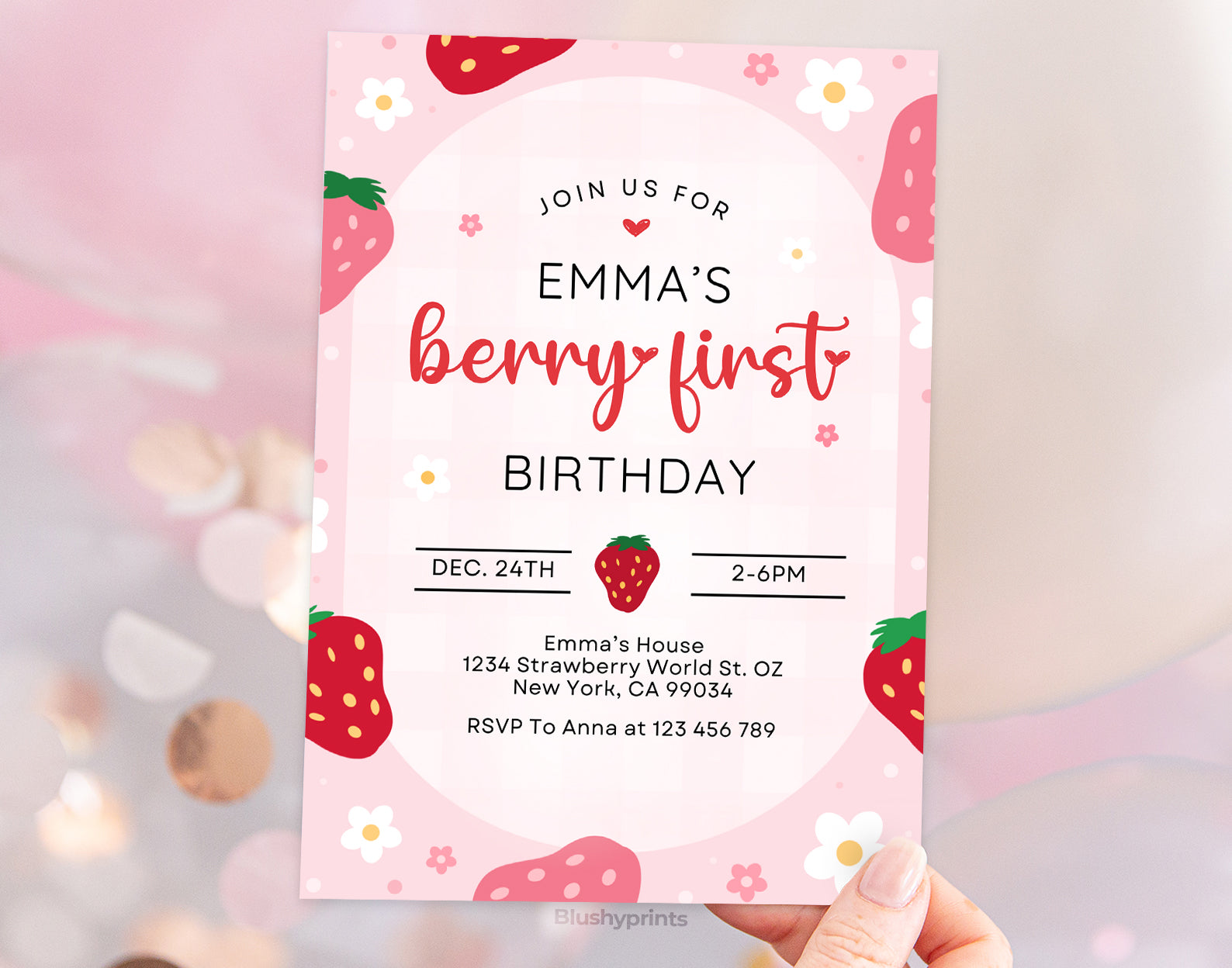 Berry First Birthday Invitation Etemply