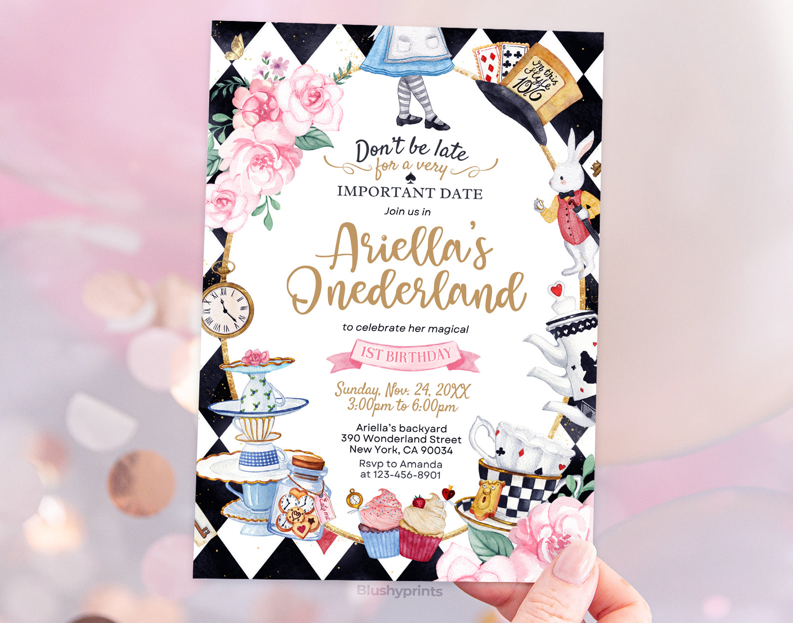 Alice in Wonderland Invitation, Onederland Invitation, 1st Birthday Girl Invitation Etemply