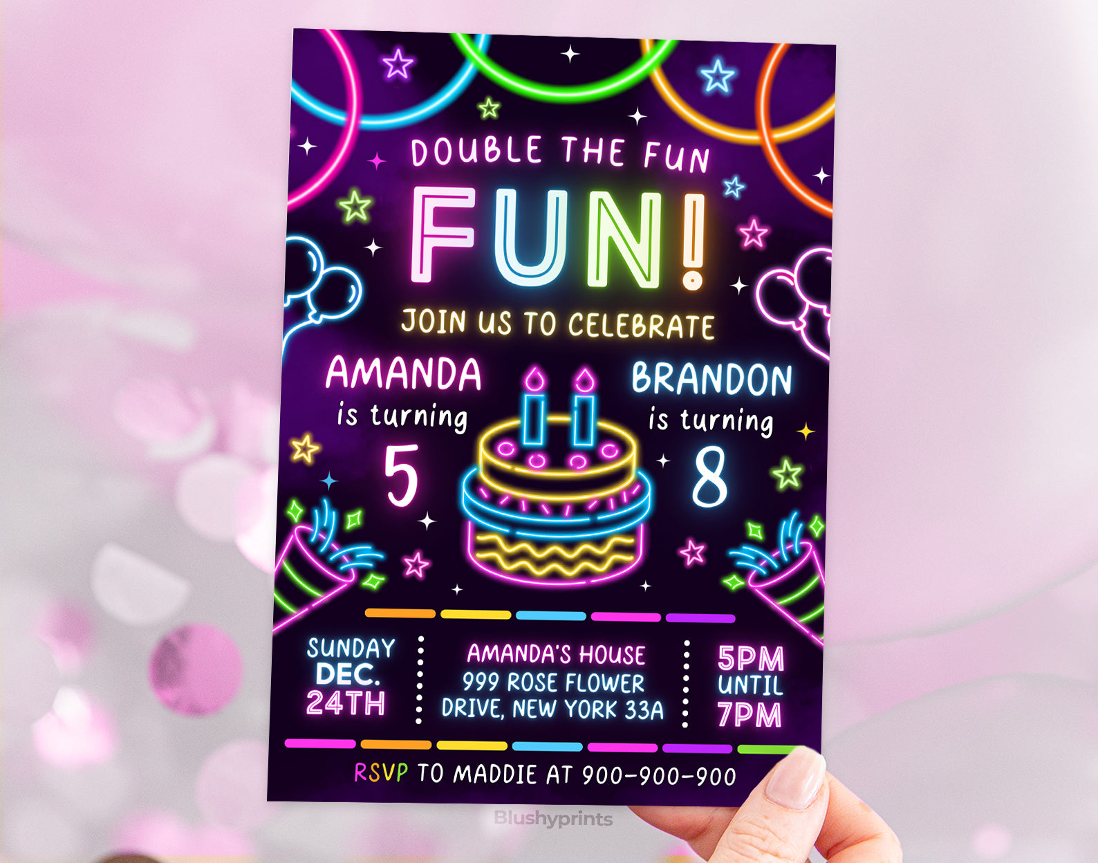 Double Birthday Invitation, Joint Invite Etemply