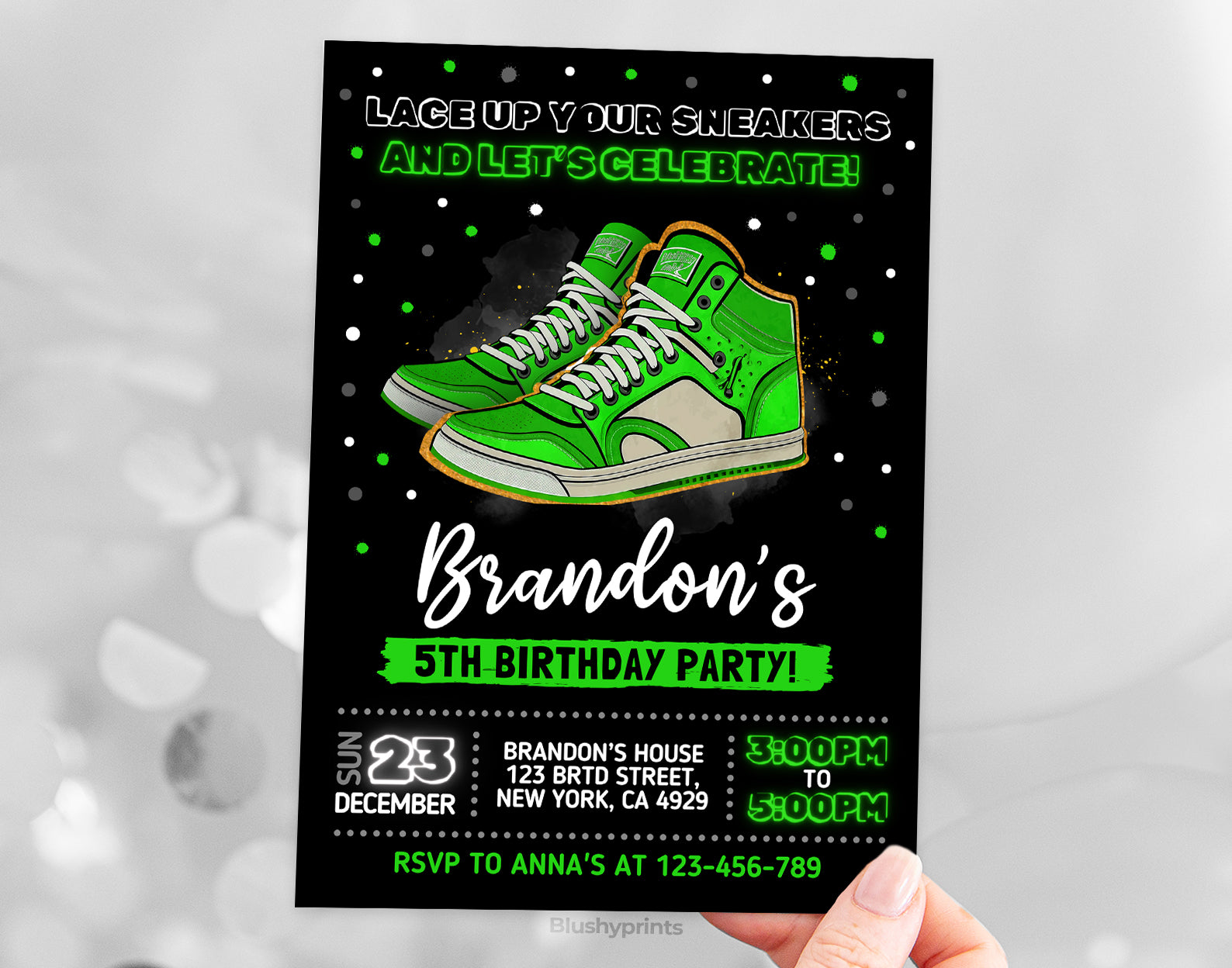 Sneaker Ball Invitation, Green Sneaker Bash Etemply