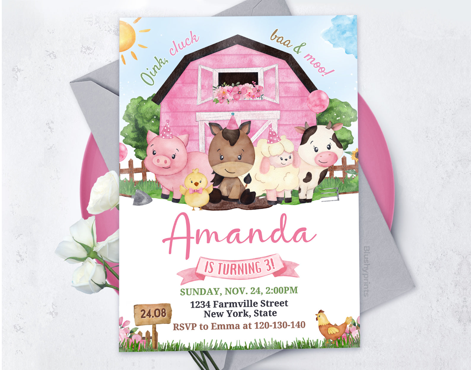 Farm Birthday Invitation, Ranch Kids Birthday, Barnyard Animals Party Invite Etemply