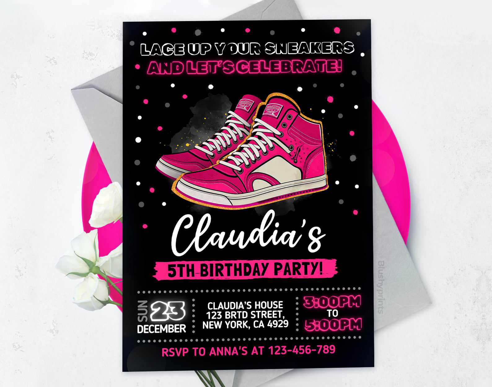 Sneaker Ball Invitation, Pink Sneaker Bash Etemply