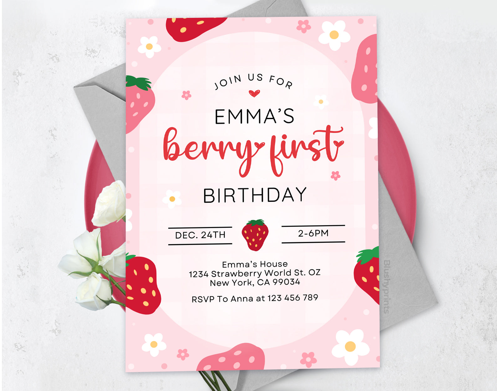 Berry First Birthday Invitation Etemply