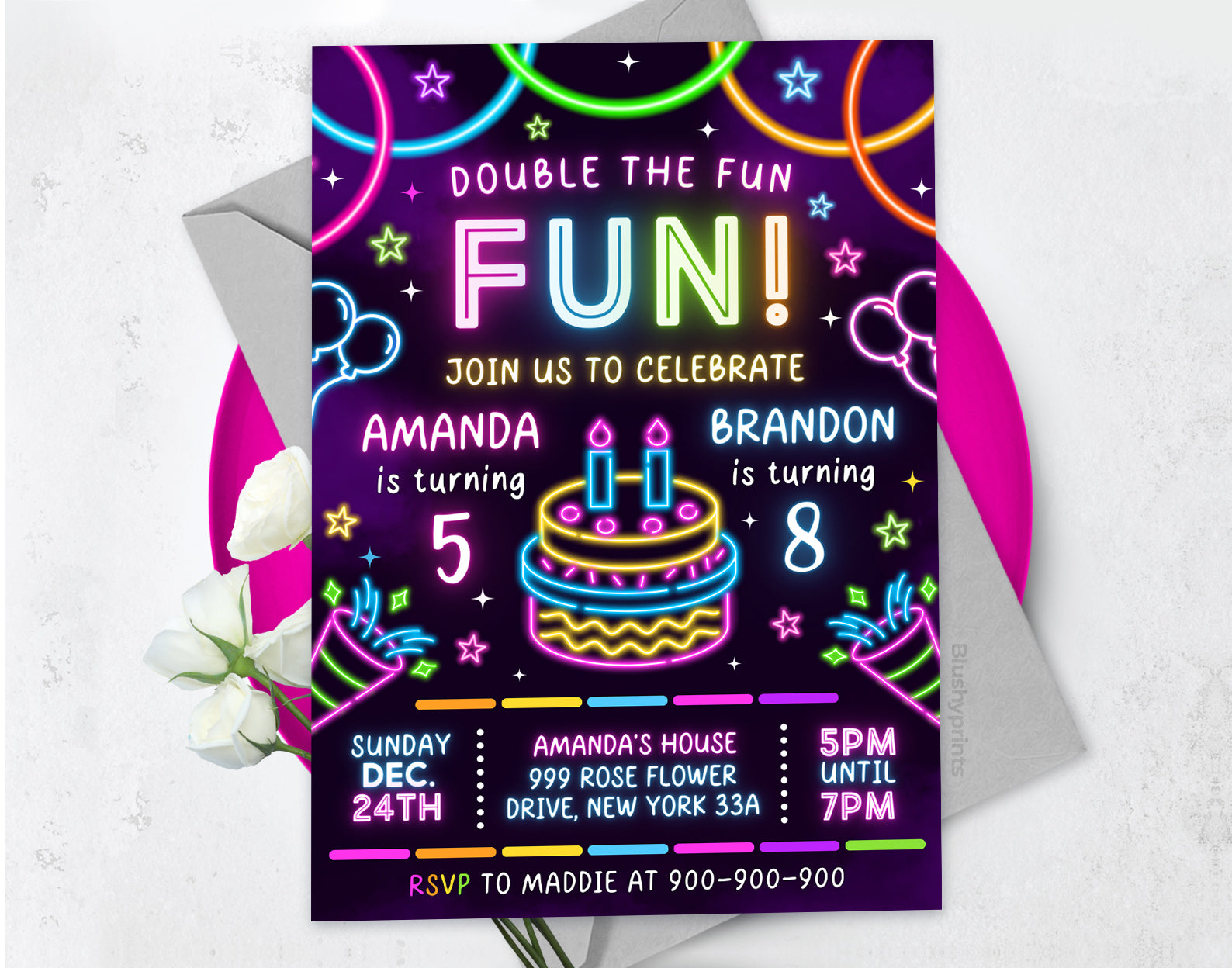 Double Birthday Invitation, Joint Invite Etemply