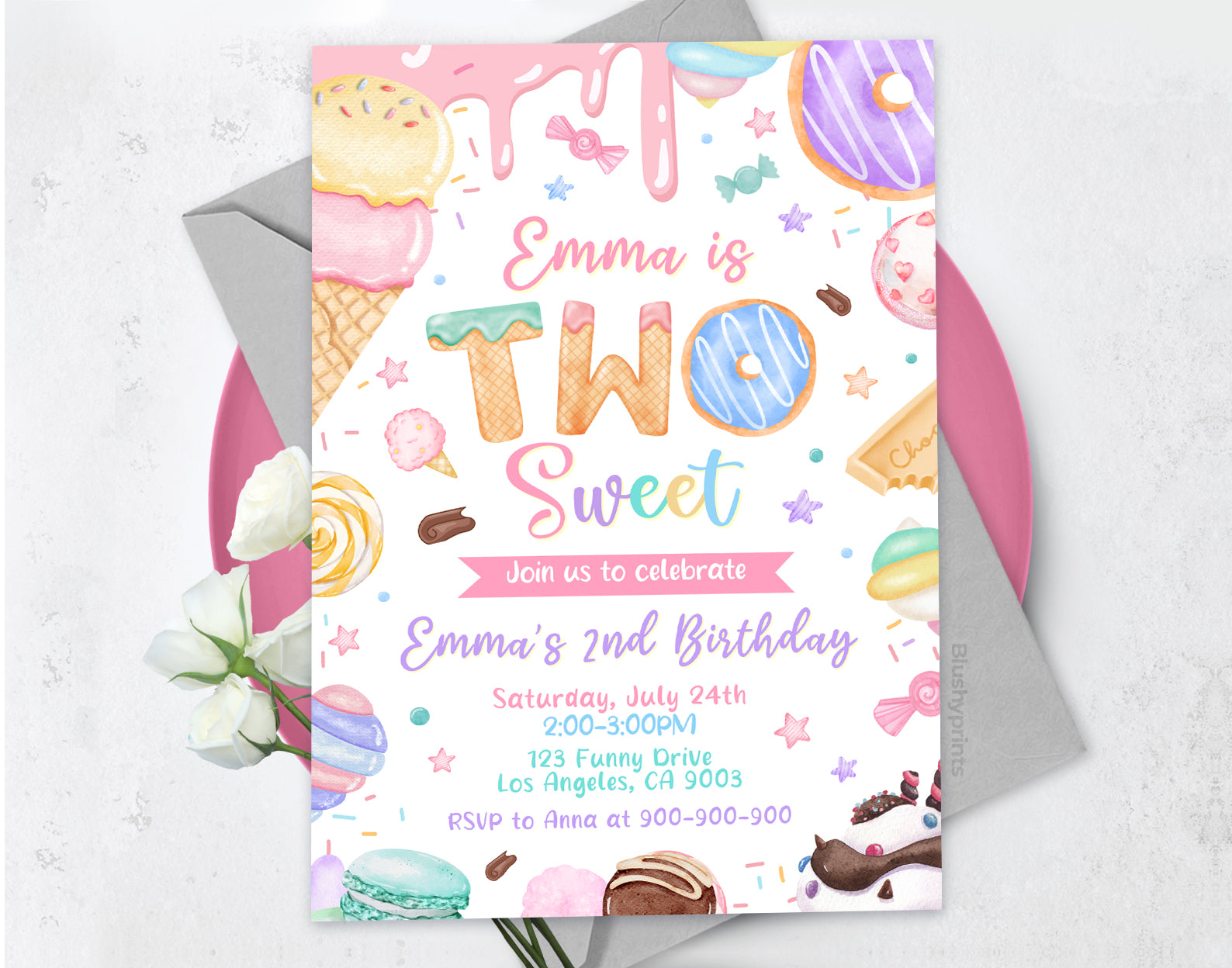 Two Sweet Birthday Invitation Etemply