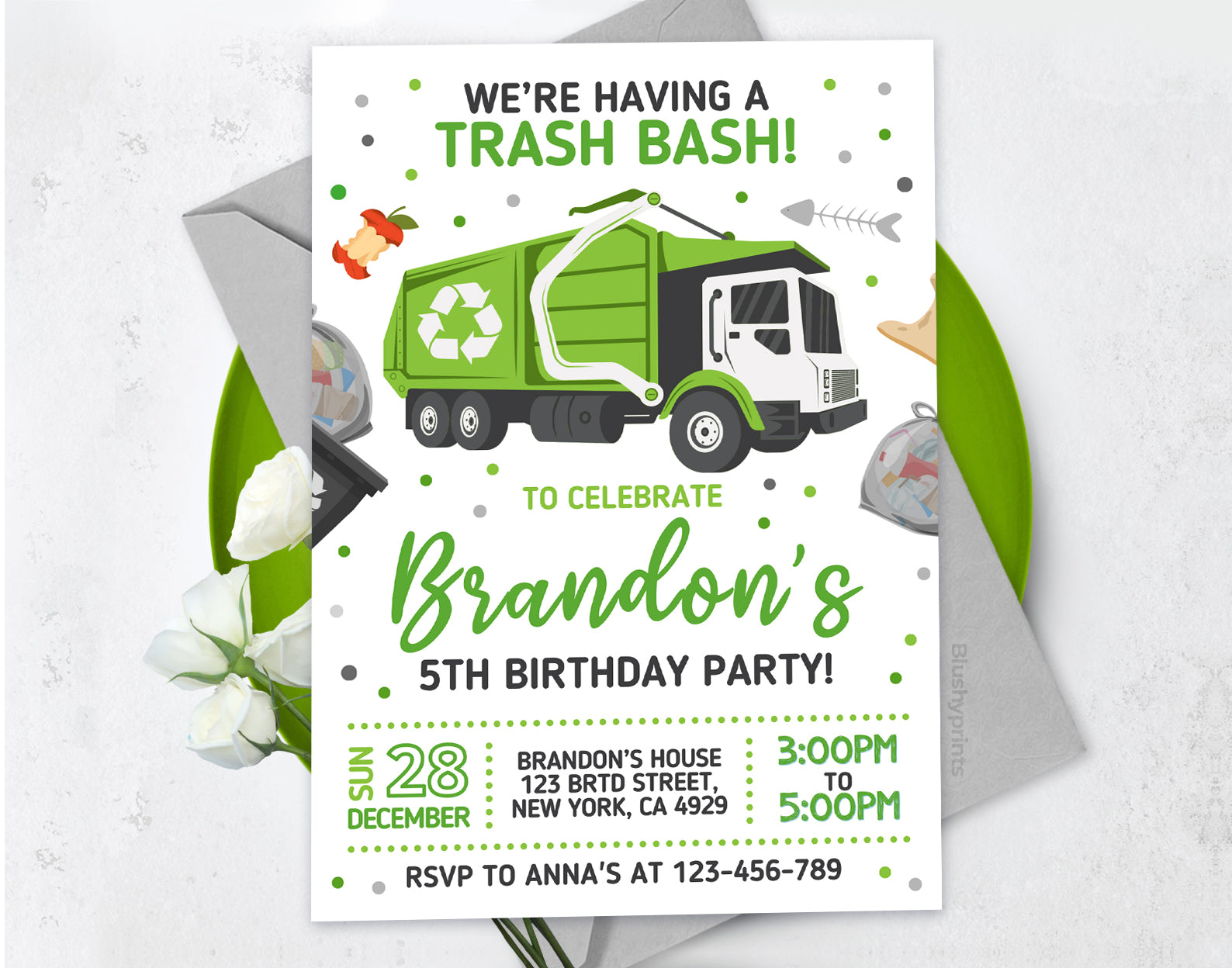 Garbage Truck Birthday Invitation Etemply