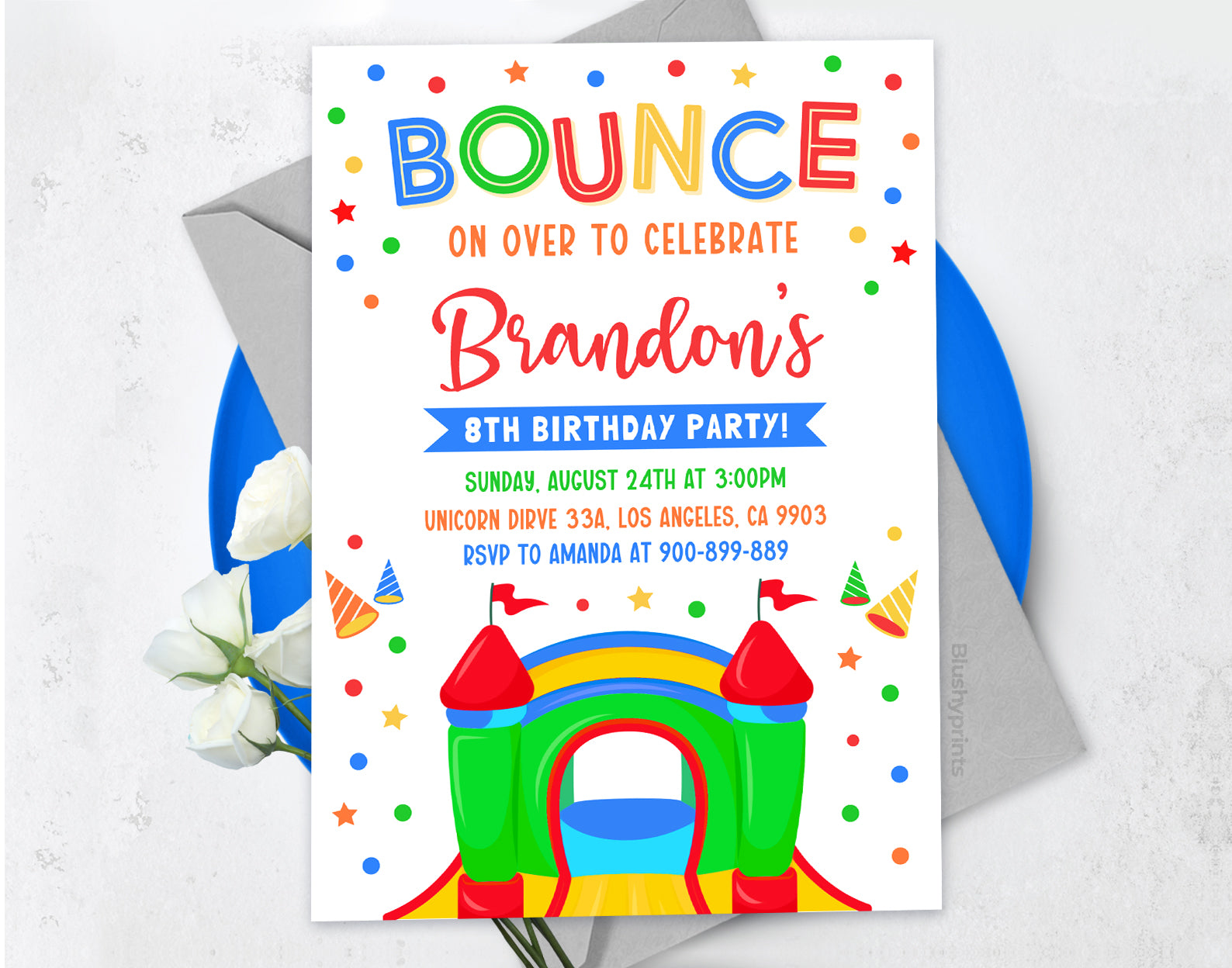 Bounce House Birthday Invitation, Boy Bounce Birthday Invite Etemply