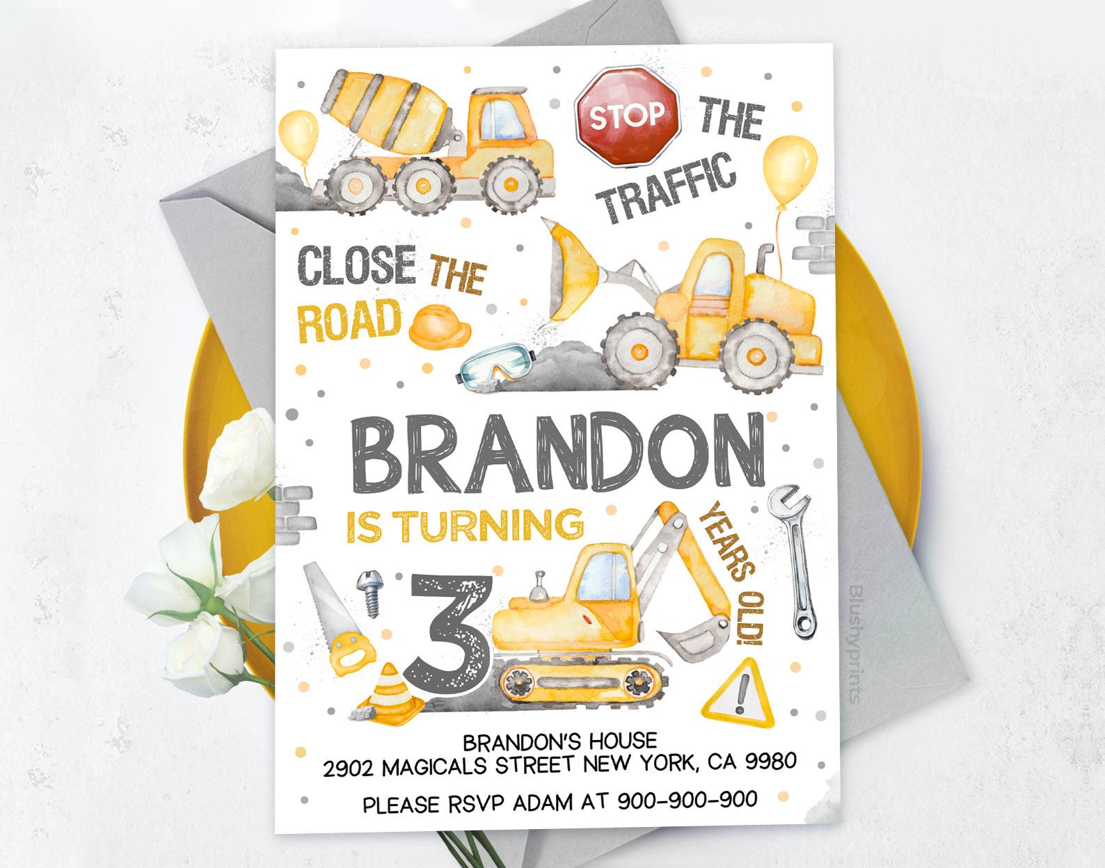 Construction Birthday Invitation Etemply