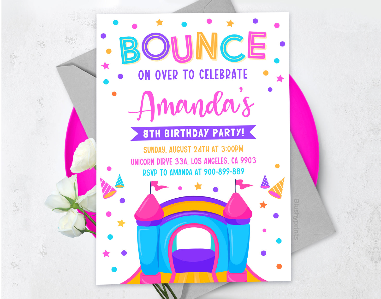 Bounce House Birthday Invitation, Girl Bounce Birthday Invite Etemply