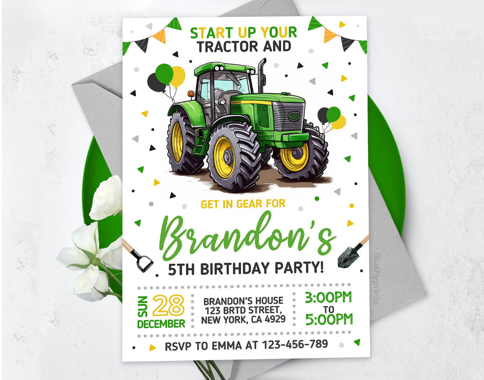 Tractor Birthday Invitation Etemply