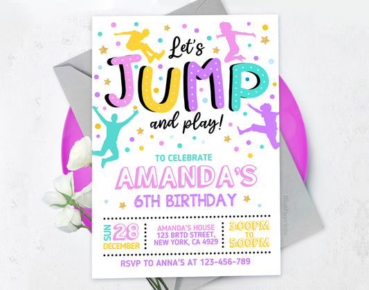 Trampoline Party Invitation, Girl Jump Birthday Invite Etemply
