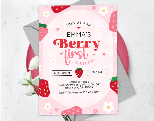 Berry First Birthday Invitation Etemply