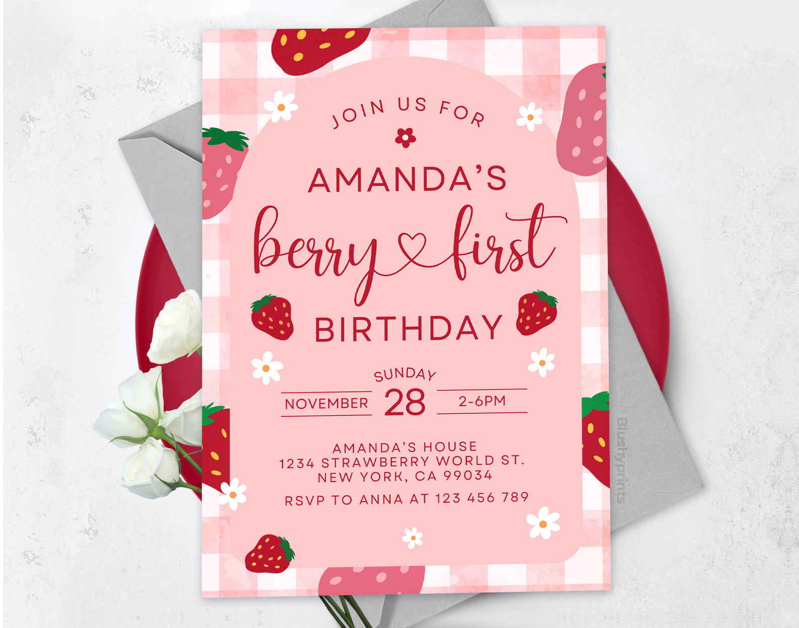 Berry First Birthday Invitation Etemply