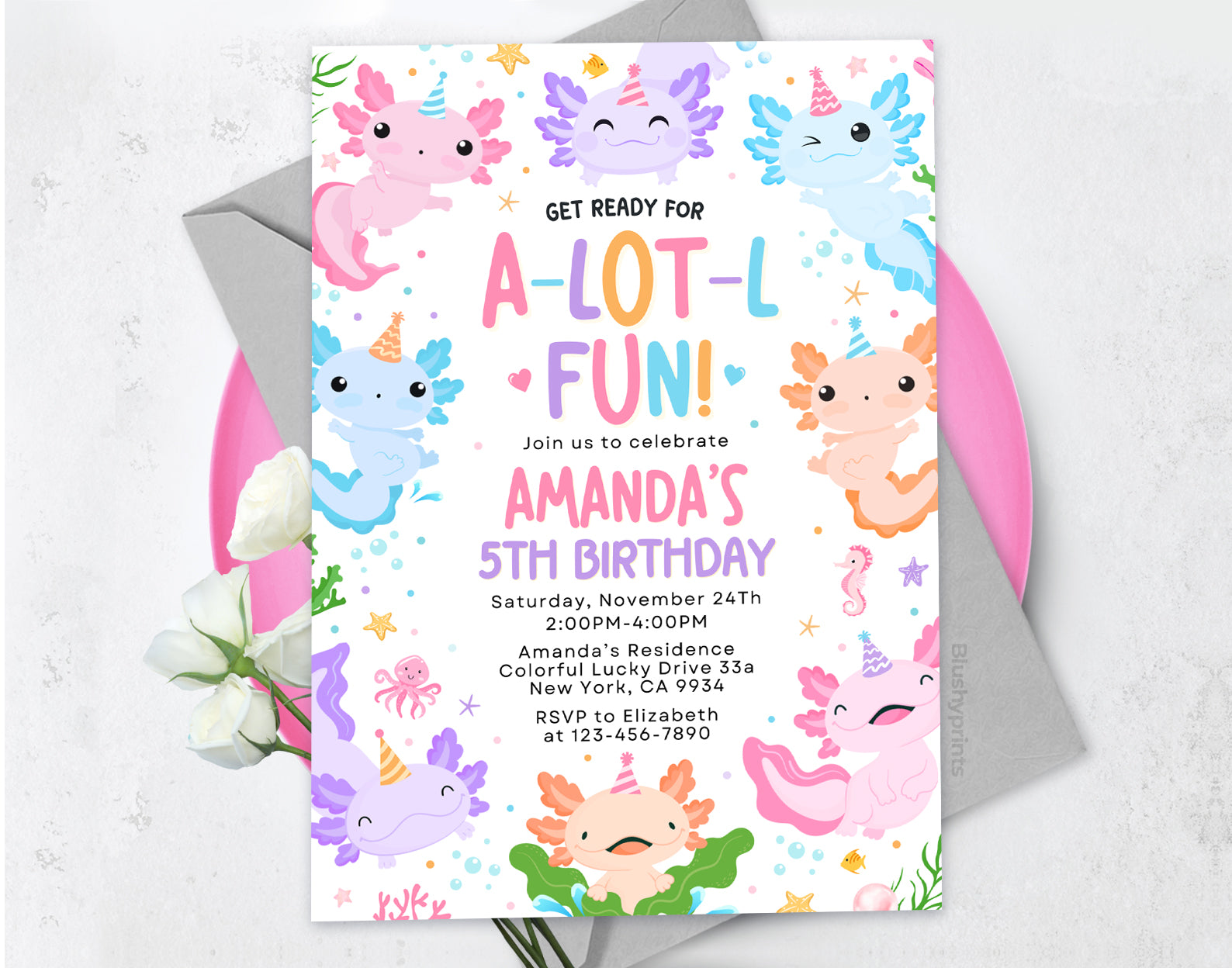 Axolotl Birthday Invitation, Axolotl Invite, Under Sea Invitations Etemply