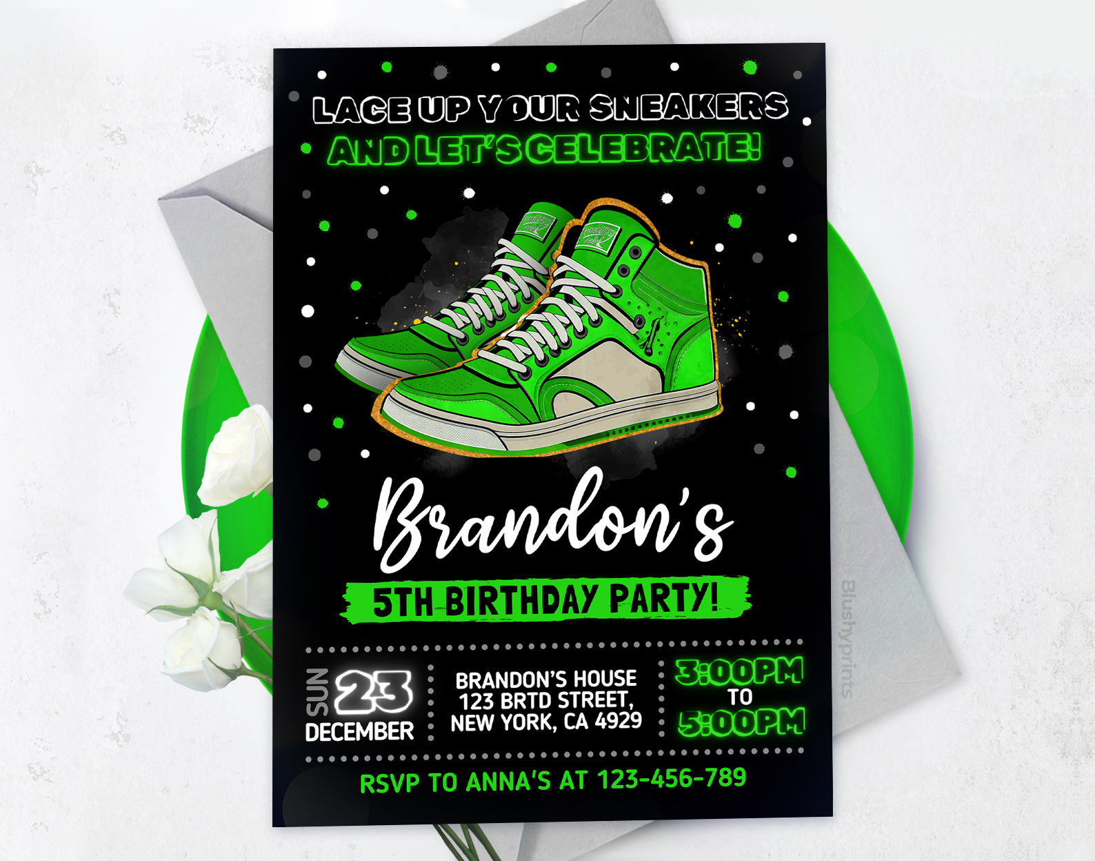 Sneaker Ball Invitation, Green Sneaker Bash Etemply