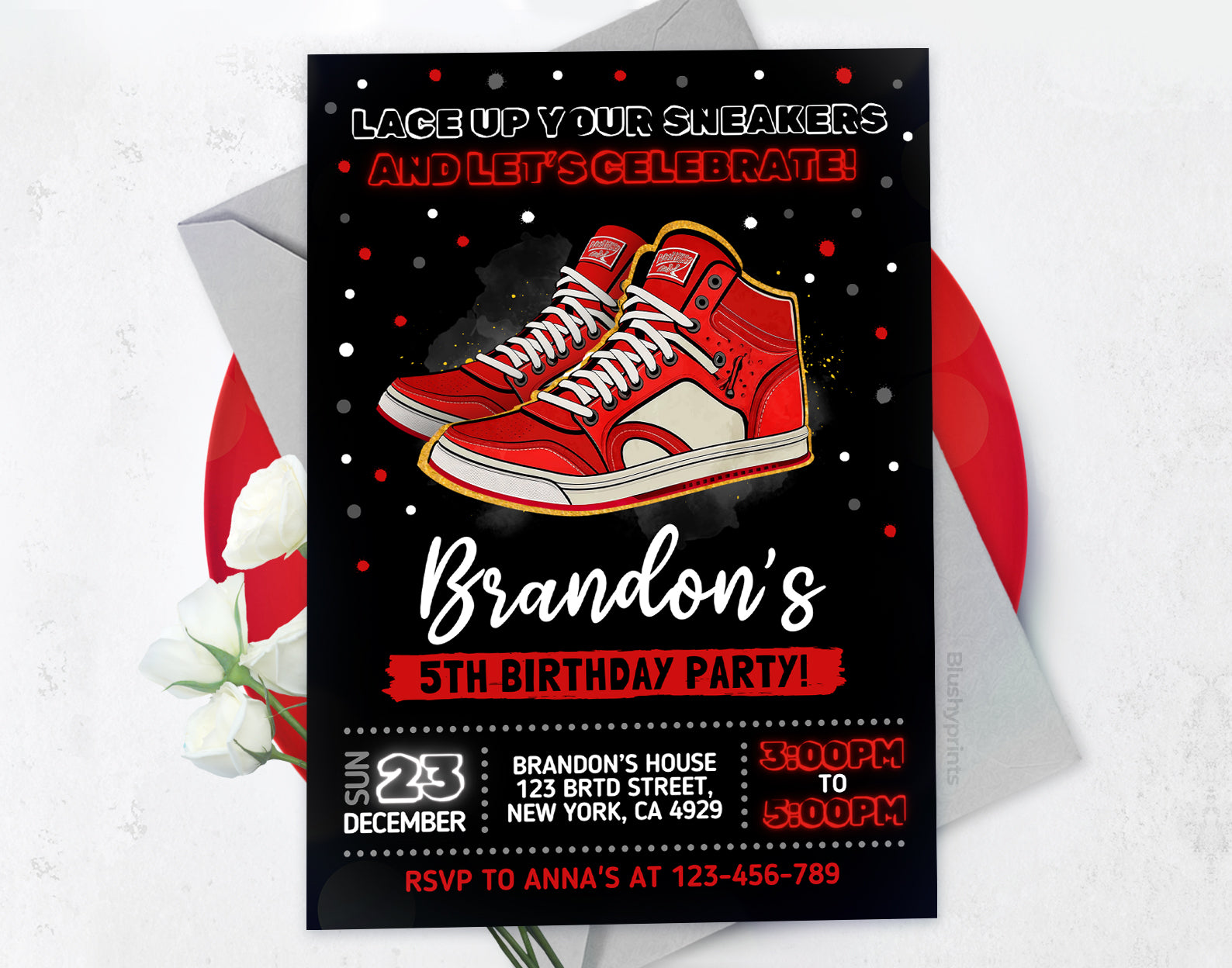 Sneaker Ball Invitation, Red Sneaker Bash Etemply