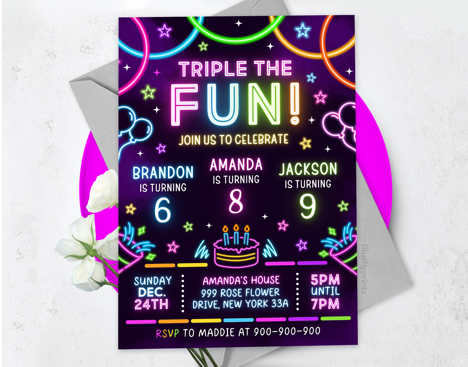 Joint Birthday Party Invitation, Triple Birthday Invitation Etemply