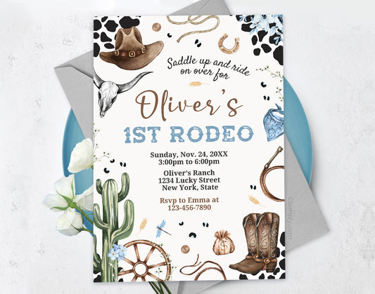 First Rodeo Birthday Invitation, Boy Western Invite Etemply