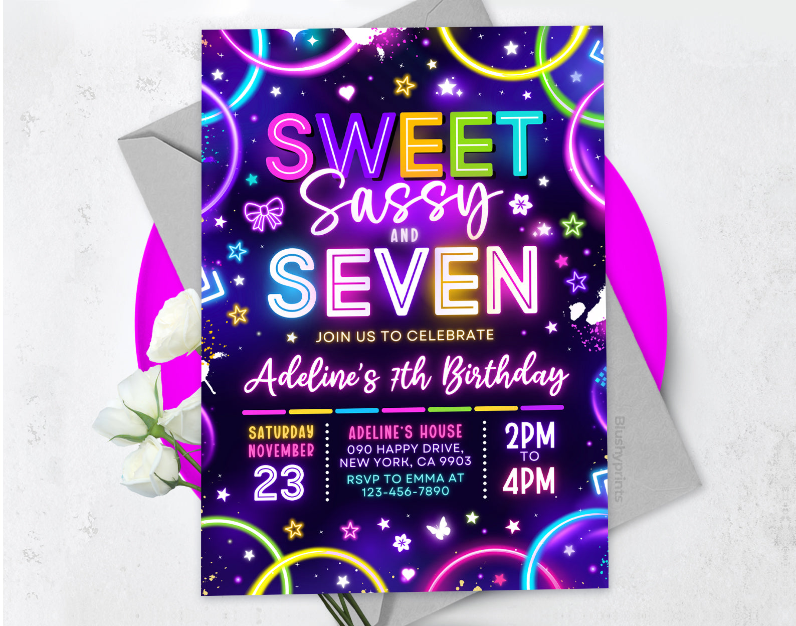 Sweet Sassy And Seven Birthday Invitation Etemply