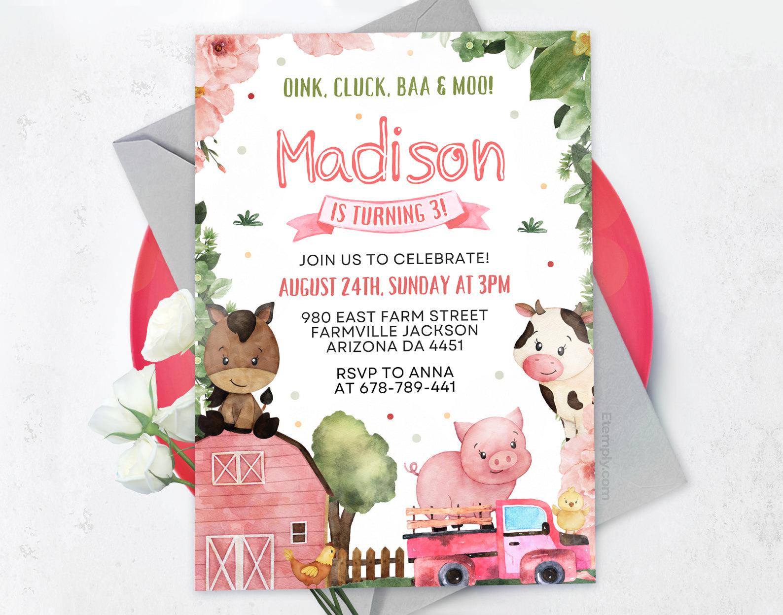 Farm Birthday Invitation Etemply