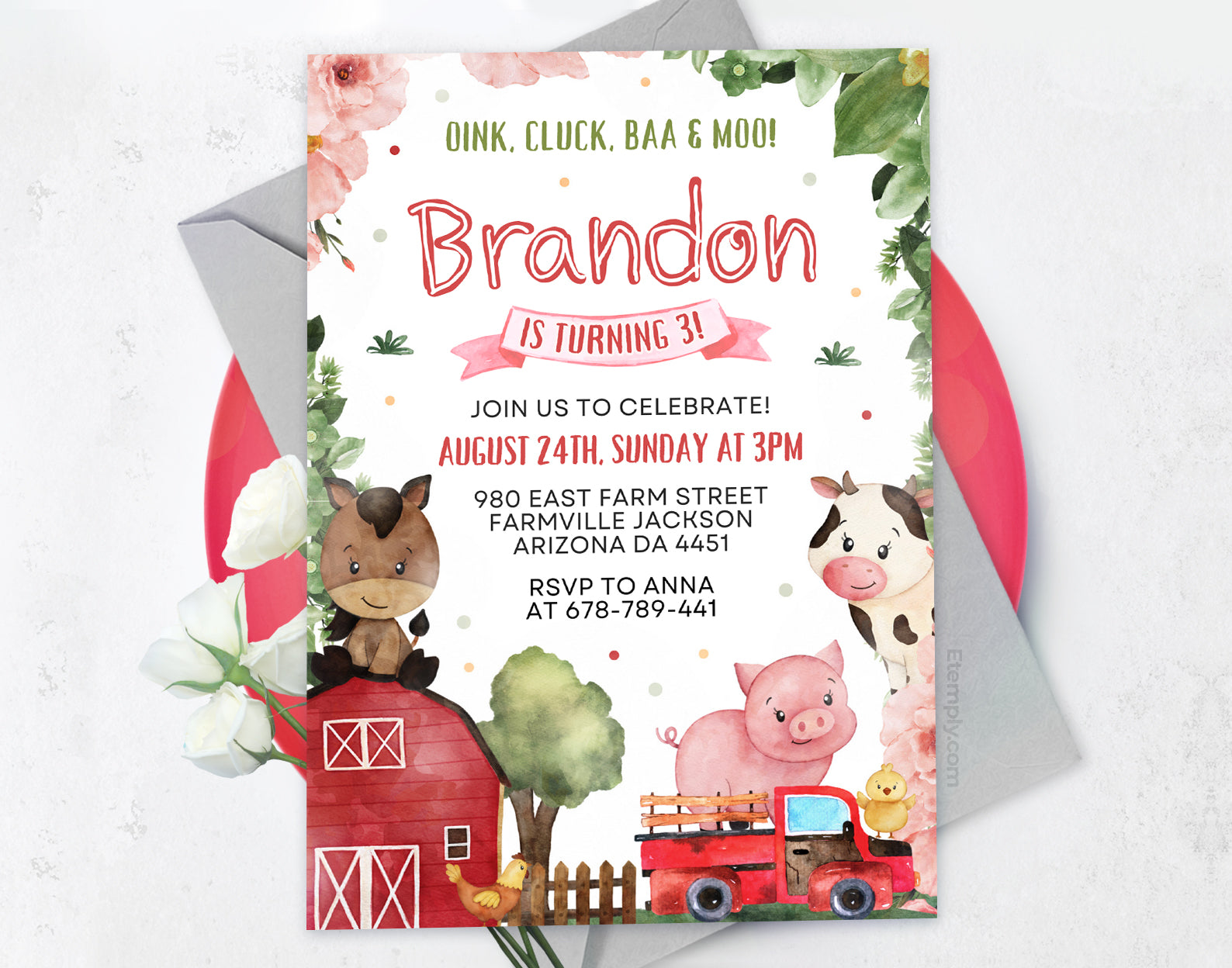 Farm Birthday Invitation Etemply