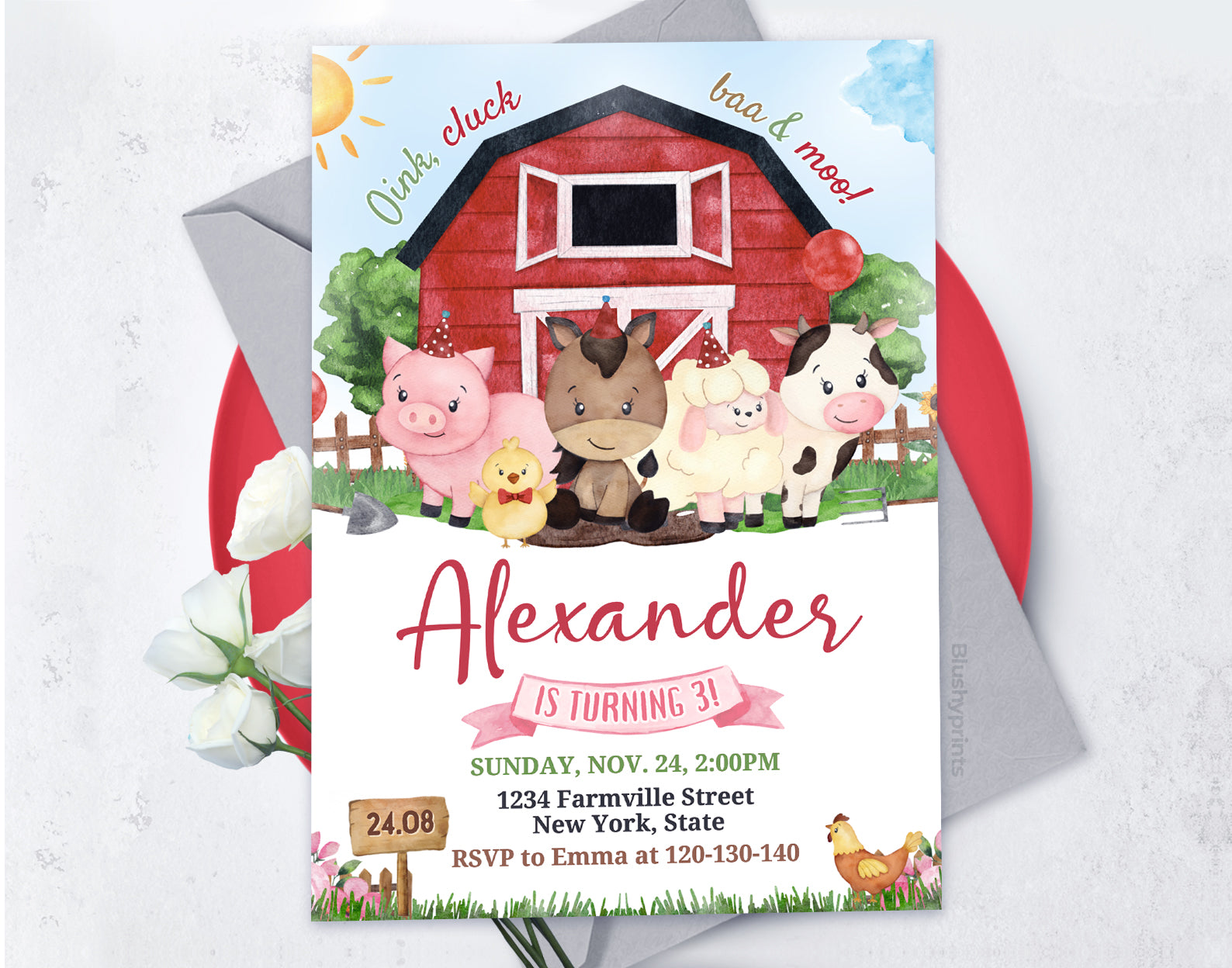 Farm Birthday Invitation, Ranch Kids Birthday, Barnyard Animals Party Invite Etemply