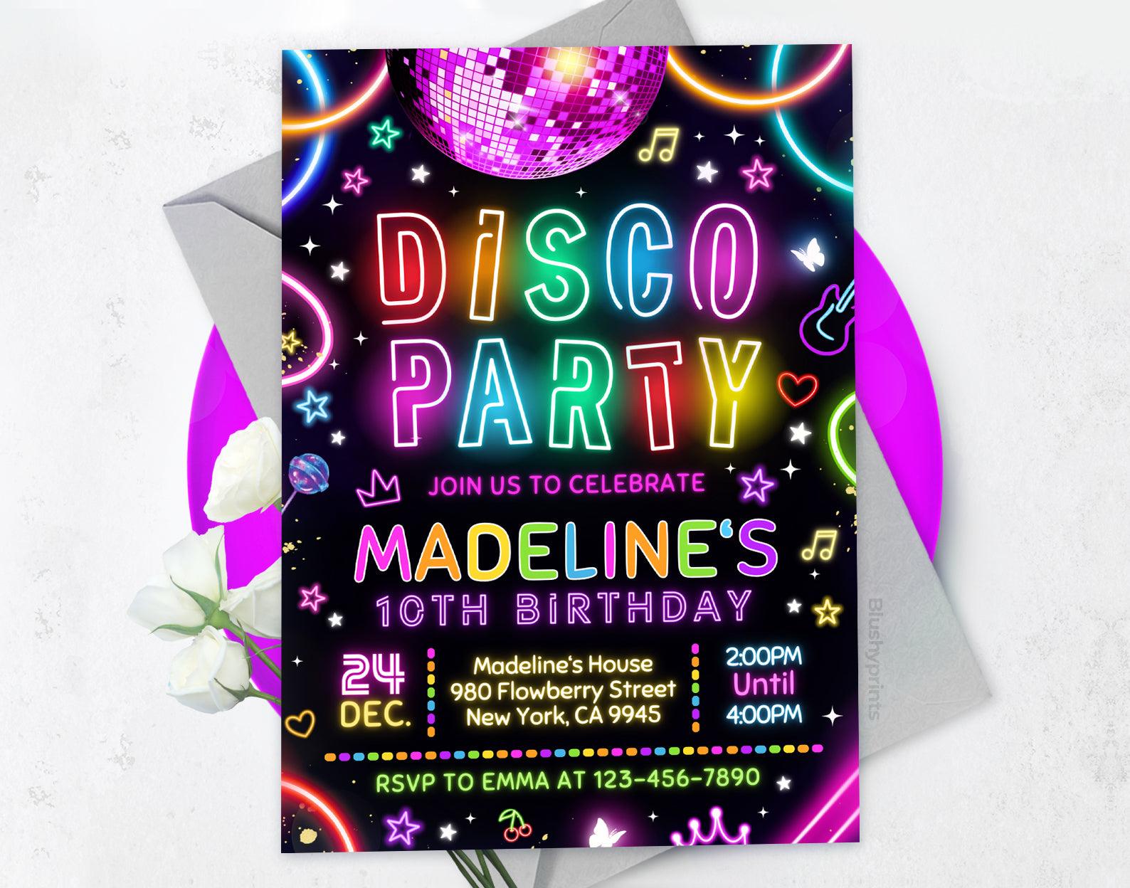 Disco Party Birthday Invitation Etemply