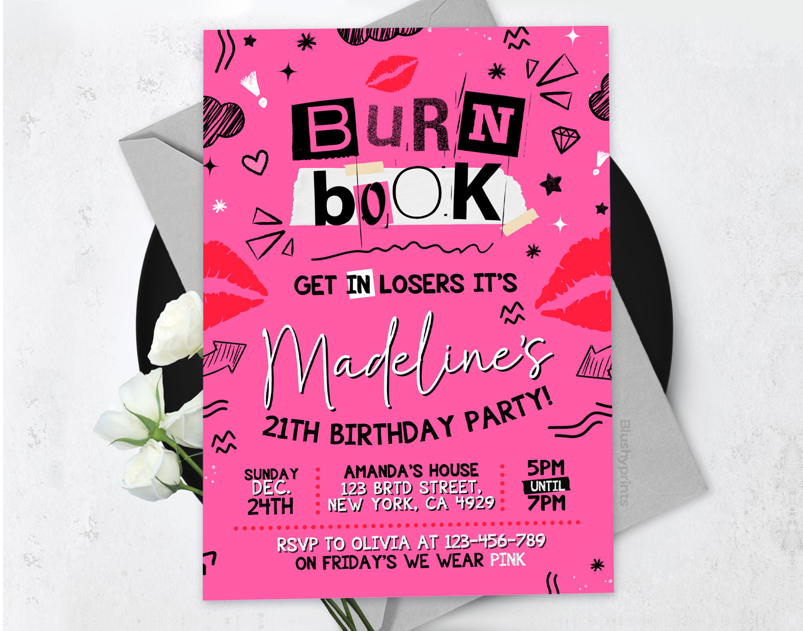 Pink Birthday Invitation, Mean Girls Invites Etemply