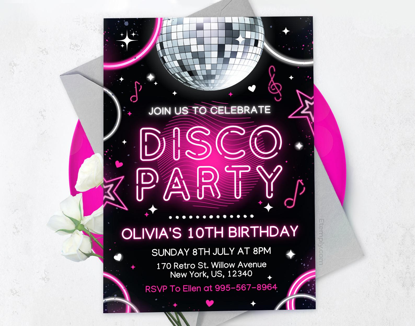 Disco Party Birthday Invitation Etemply