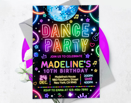 Dance Party Birthday Invitation Etemply