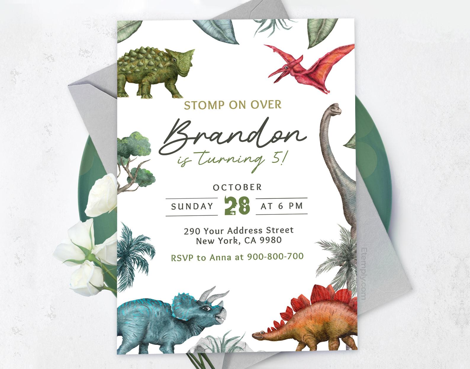 Dinosaur Birthday Invitation Etemply