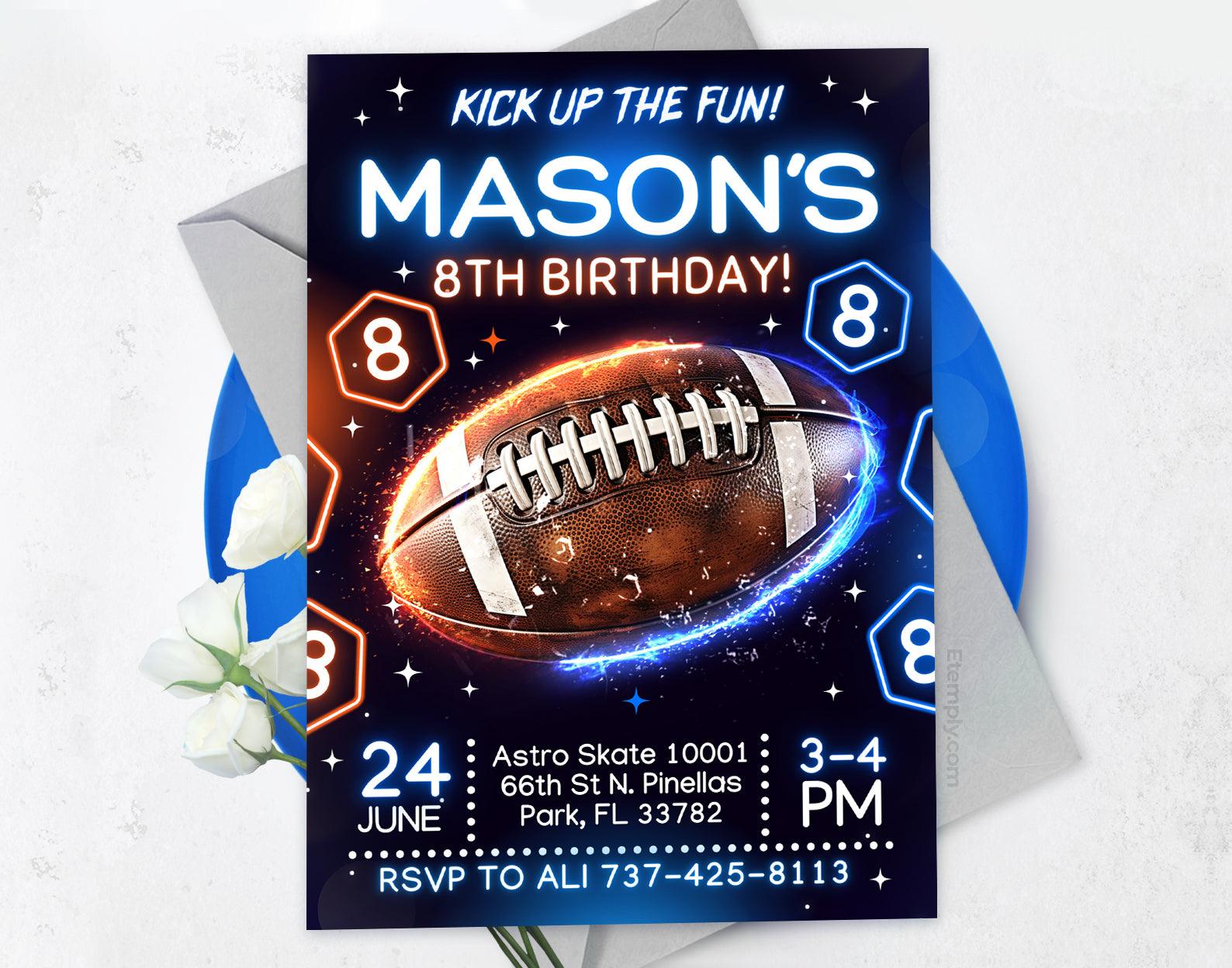 Neon Football Birthday Invitation Etemply