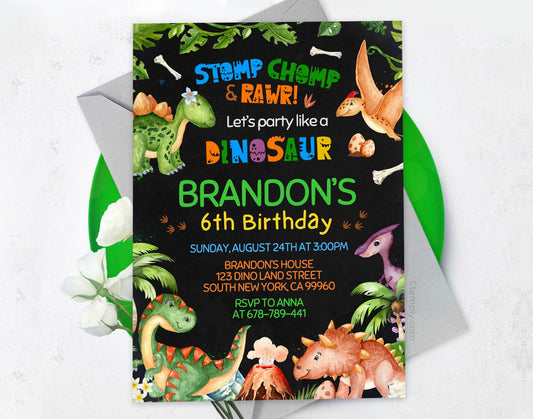 Dinosaur Birthday Invitation Etemply