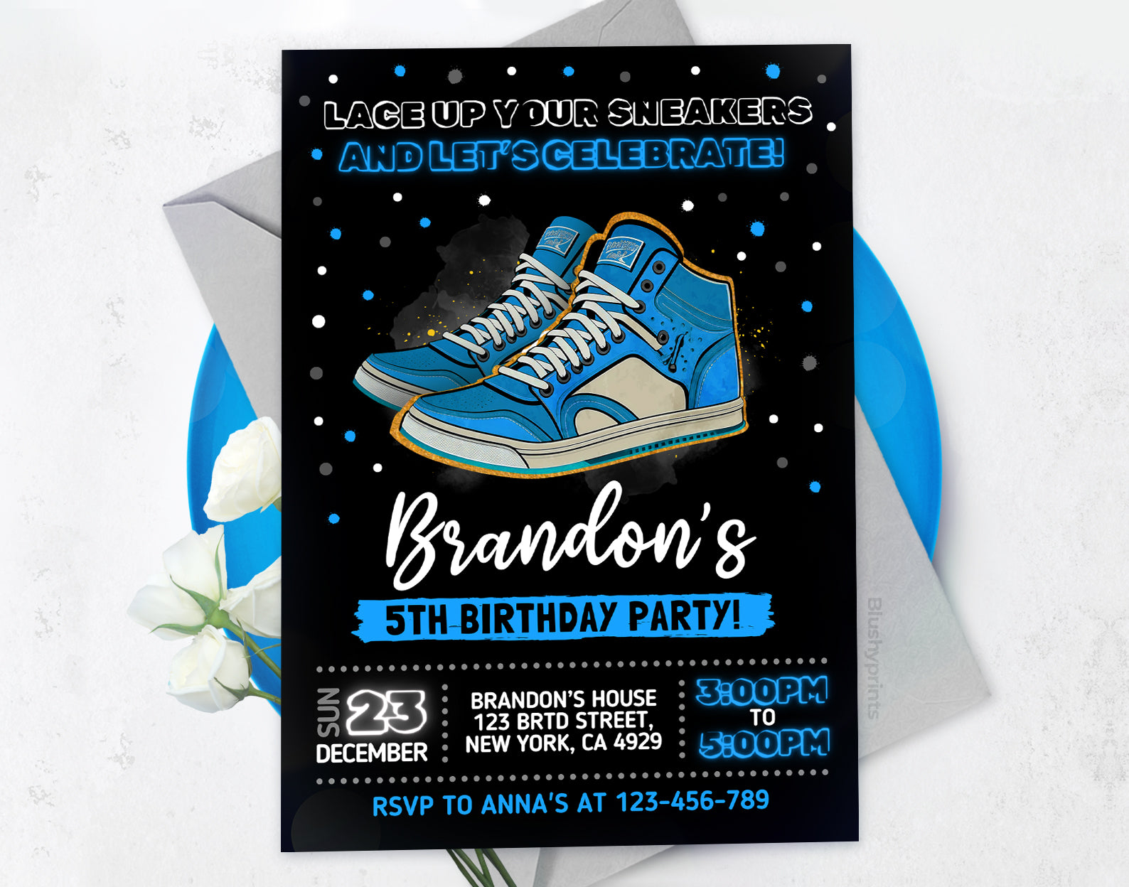 Sneaker Ball Invitation, Blue Sneaker Bash Etemply