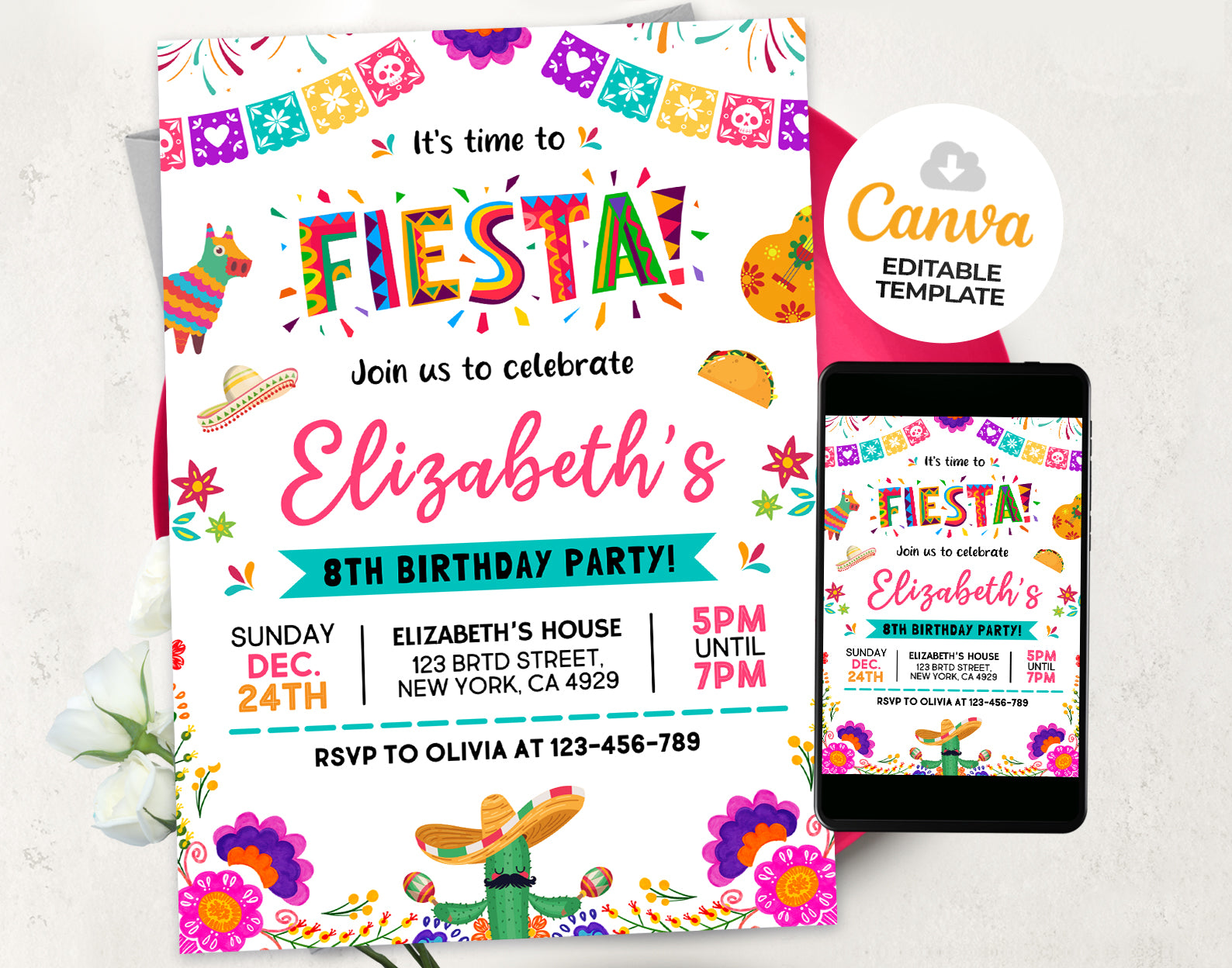 Fiesta Party Invitation, Mexican Birthday Invite Etemply