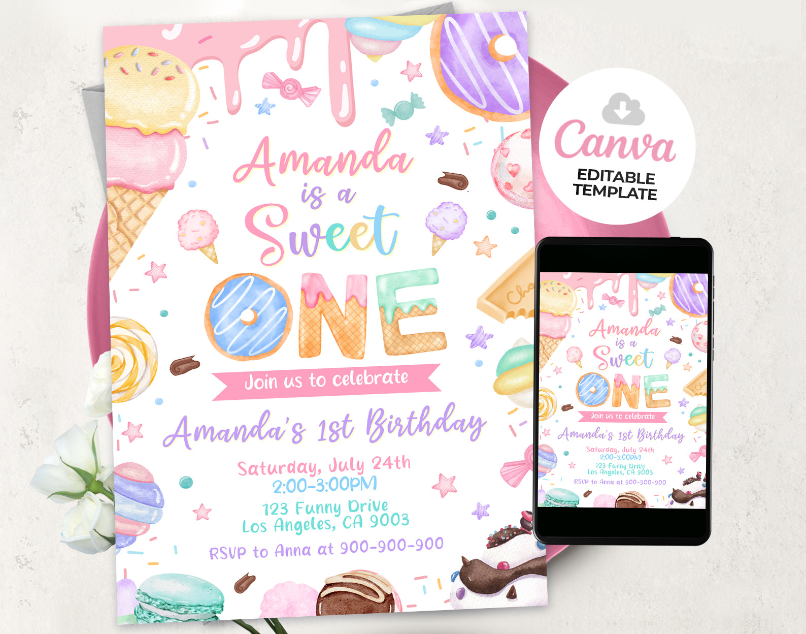 Sweet One Birthday Invitation Etemply