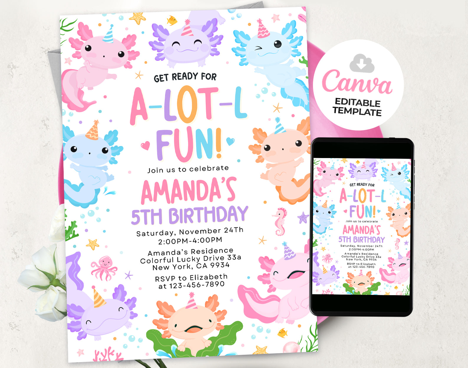 Axolotl Birthday Invitation, Axolotl Invite, Under Sea Invitations Etemply