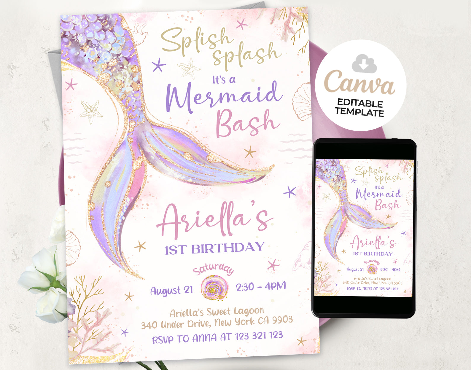 Mermaid Birthday Invitation, Mermaid Party Invite Etemply