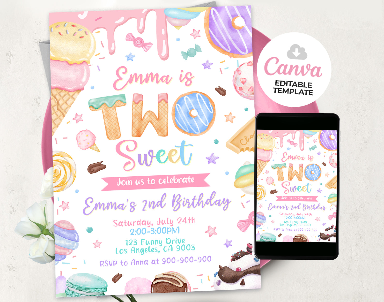 Two Sweet Birthday Invitation Etemply