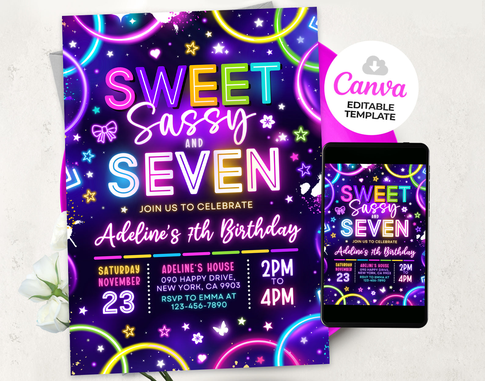 Sweet Sassy And Seven Birthday Invitation Etemply