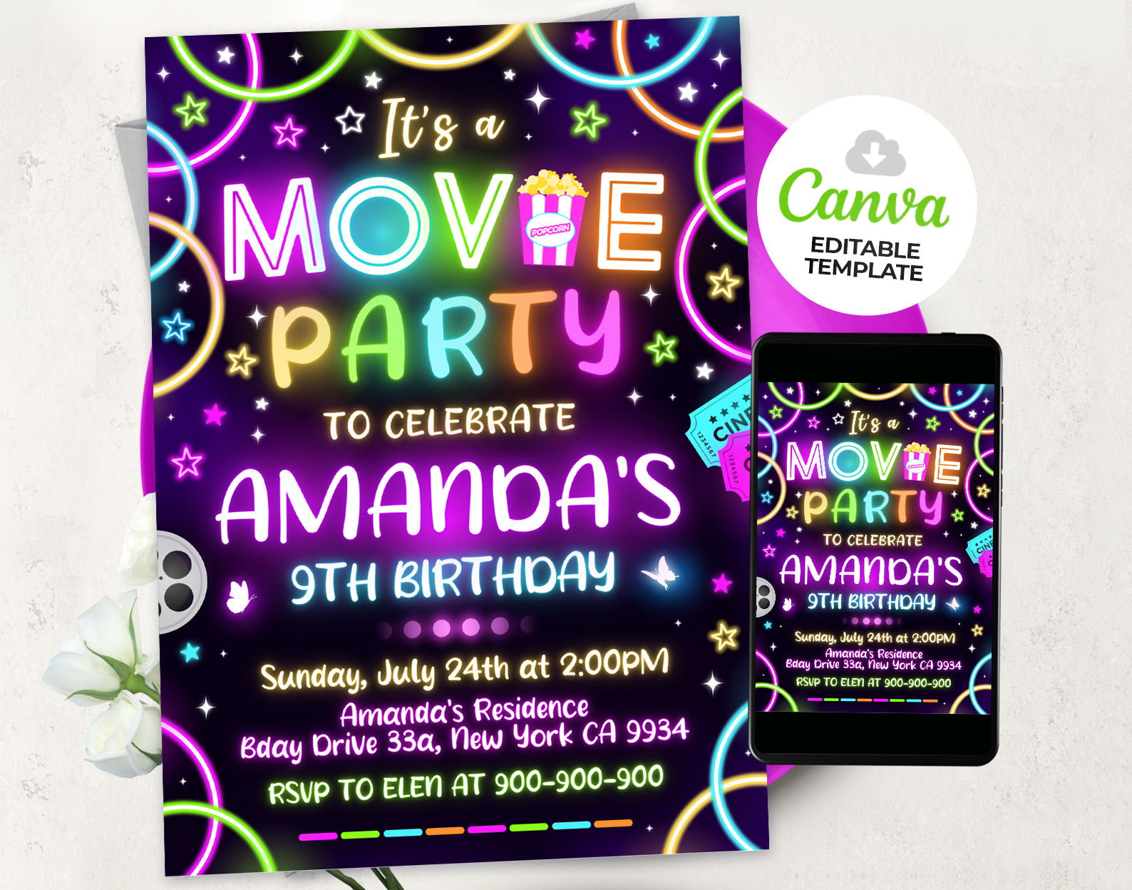 Movie Night Invitation, Movie Birthday Invite Etemply