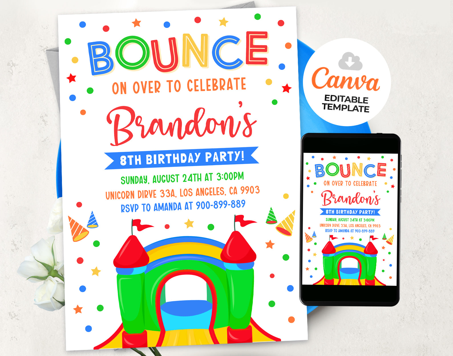 Bounce House Birthday Invitation, Boy Bounce Birthday Invite Etemply