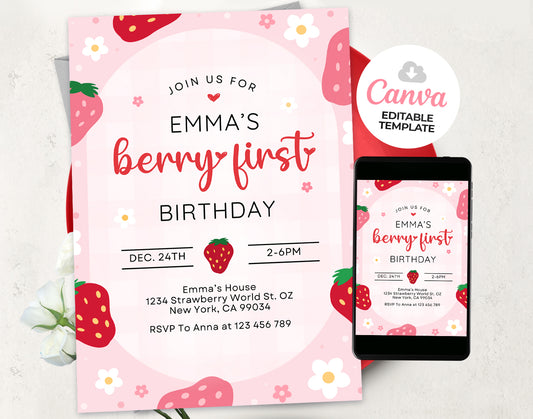 Berry First Birthday Invitation Etemply