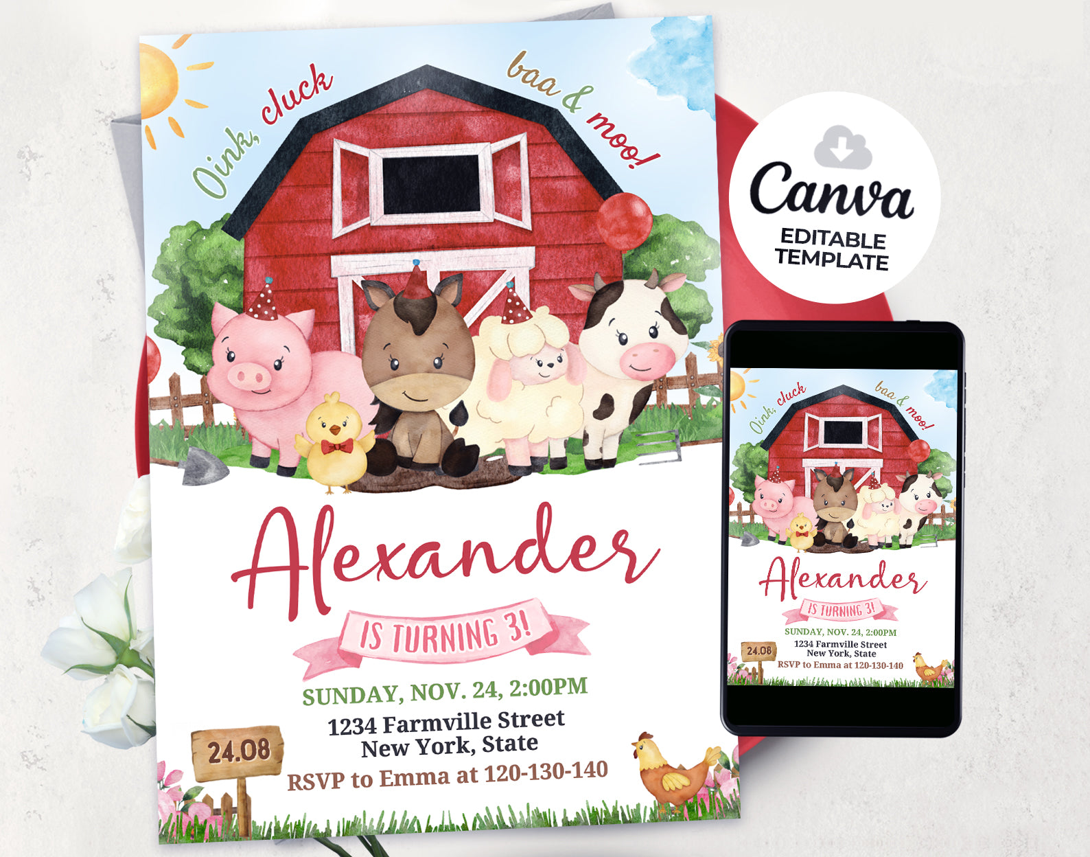 Farm Birthday Invitation, Ranch Kids Birthday, Barnyard Animals Party Invite Etemply