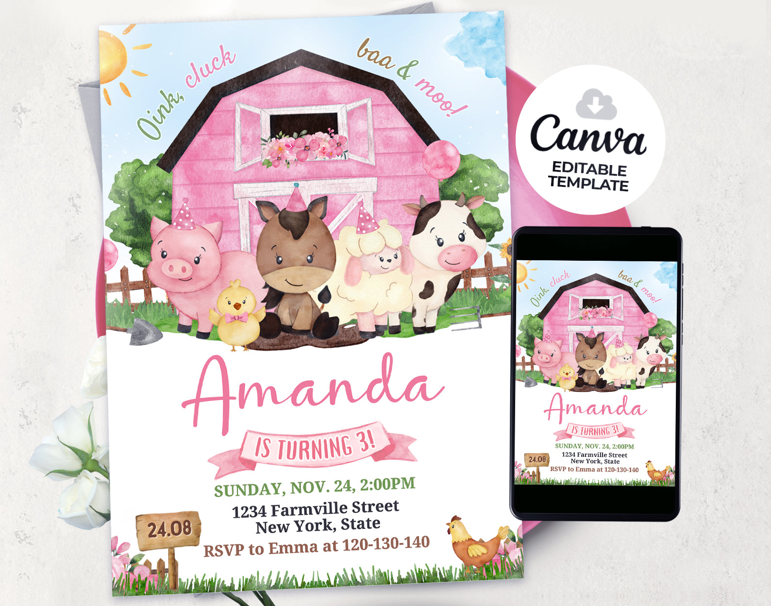 Farm Birthday Invitation, Ranch Kids Birthday, Barnyard Animals Party Invite Etemply